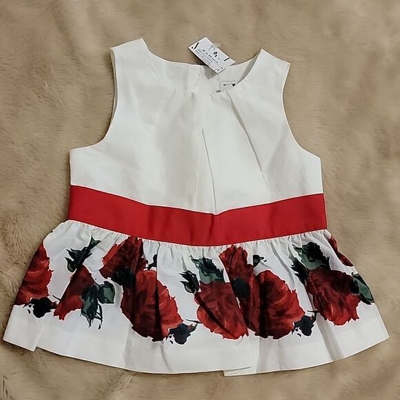 JANIE AND JACK WHITE WITH RED ROSES PEPLUM TOP, SIZE 18-24 MONTHS, NEW! - Picture 1 of 5